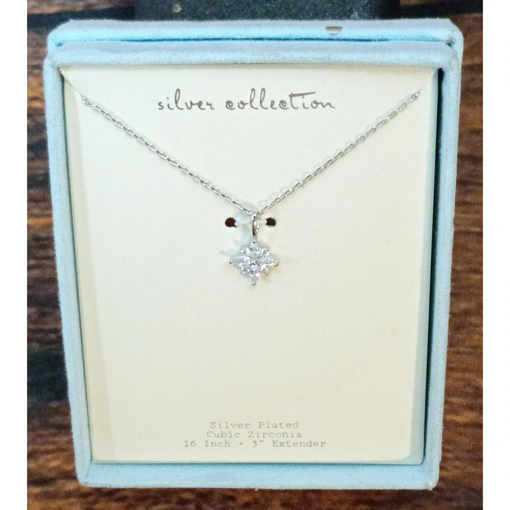 A New Day Silver Plated Cubic Zirconia Starburst Necklace 16-19‎ Inch
